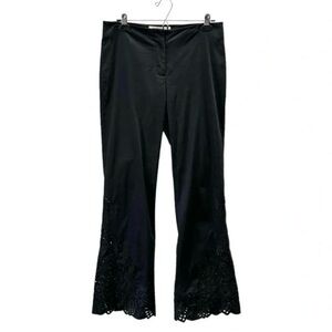 Melanie Lyne Wide Straight Leg Trouser Pants Beaded Laser Cut Black Size 6
